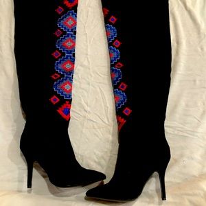 Black Stretch Suede Heeled Boots
